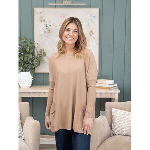 Tea N Rose Women's Tan Pullover Long Sleeve Sweater Size M